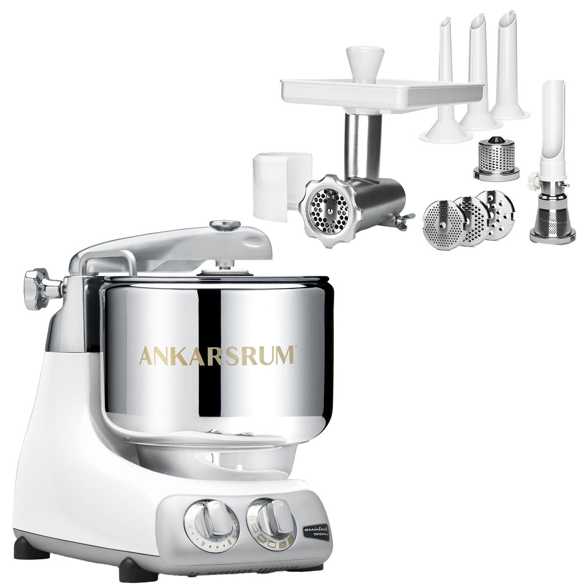 Assistent AKM 6230 røremaskine + komplet kødhakker, mineralhvid