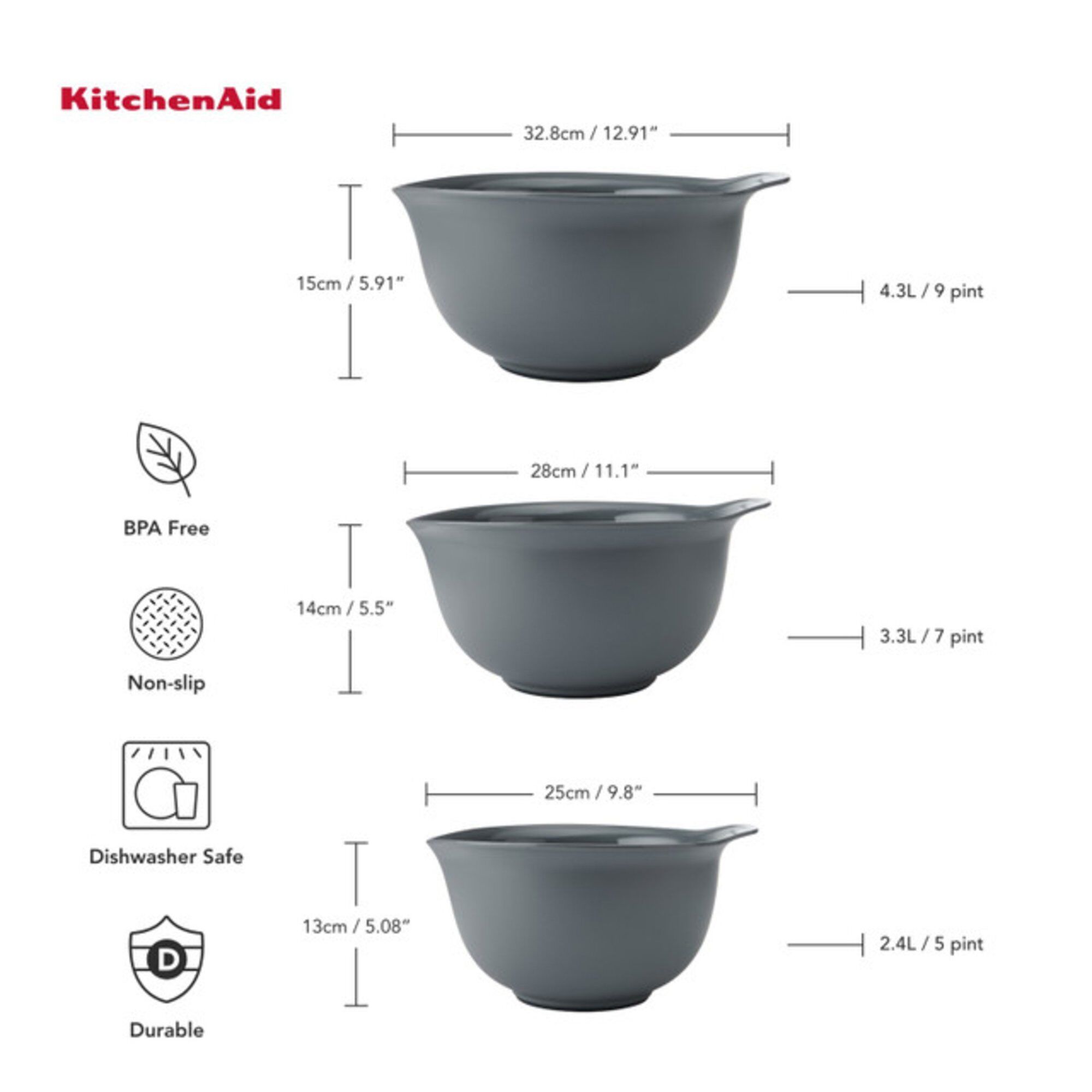 Alternativ bild 1 för KitchenAid Skålset 3 st, charcoal grey