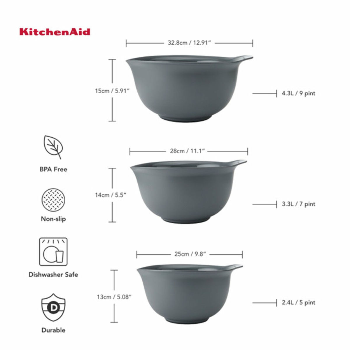 Skålset 3 st, charcoal grey
