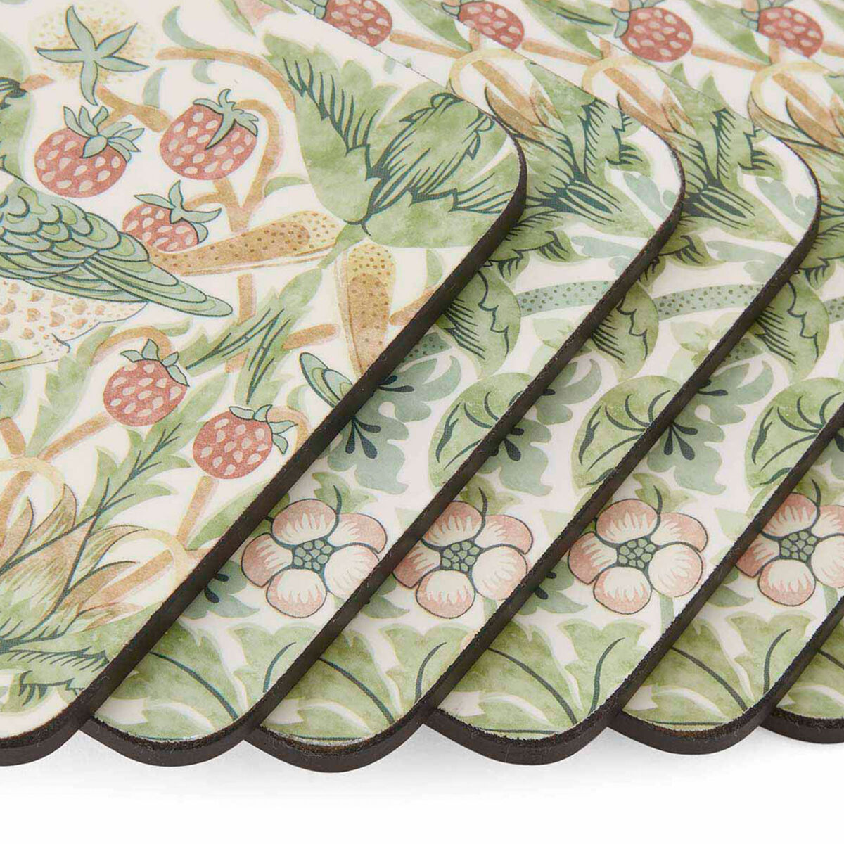 Spode Morris & Co Strawberry Thief glassbrikker 6-pakning, grønn