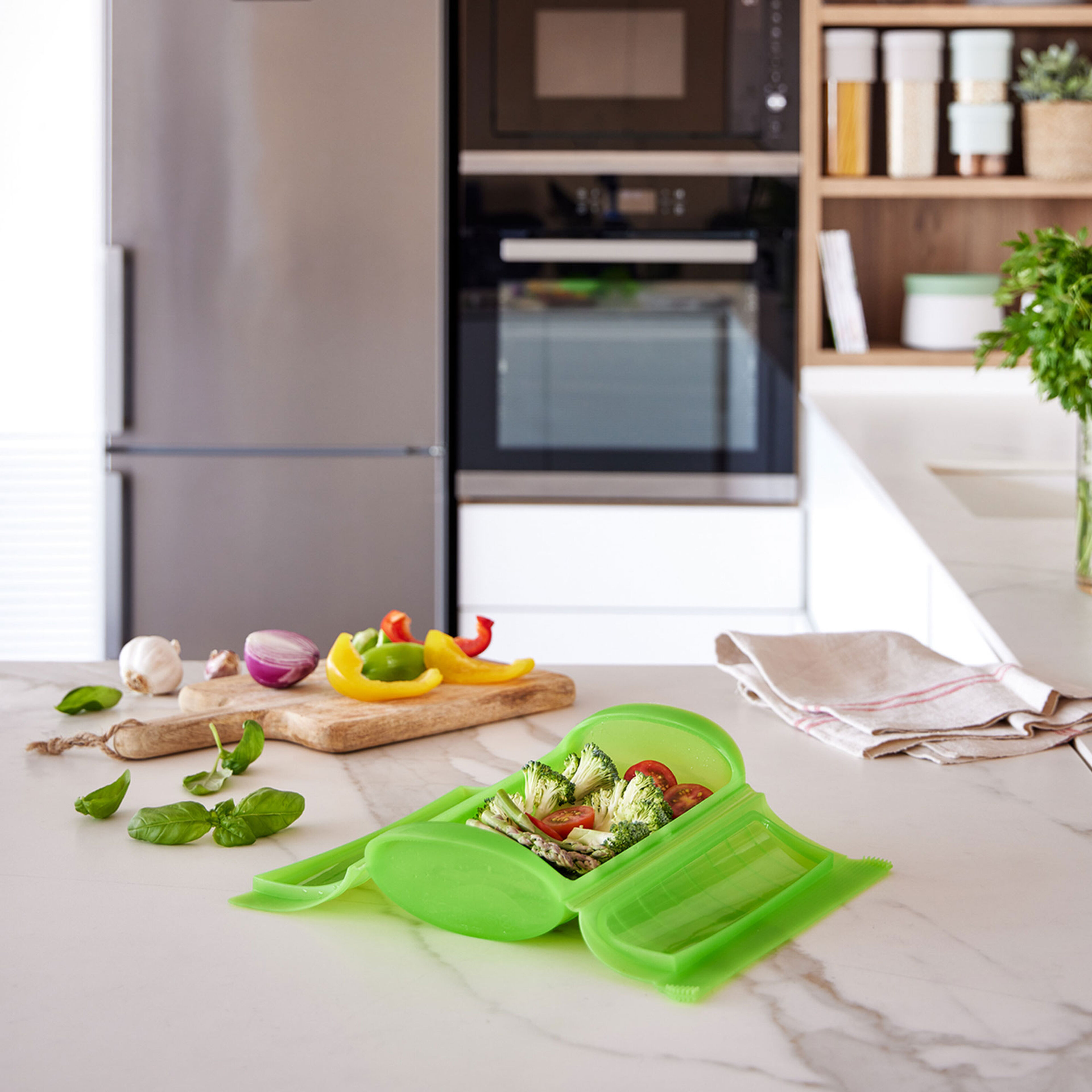 Ångkokare för mikro, grön