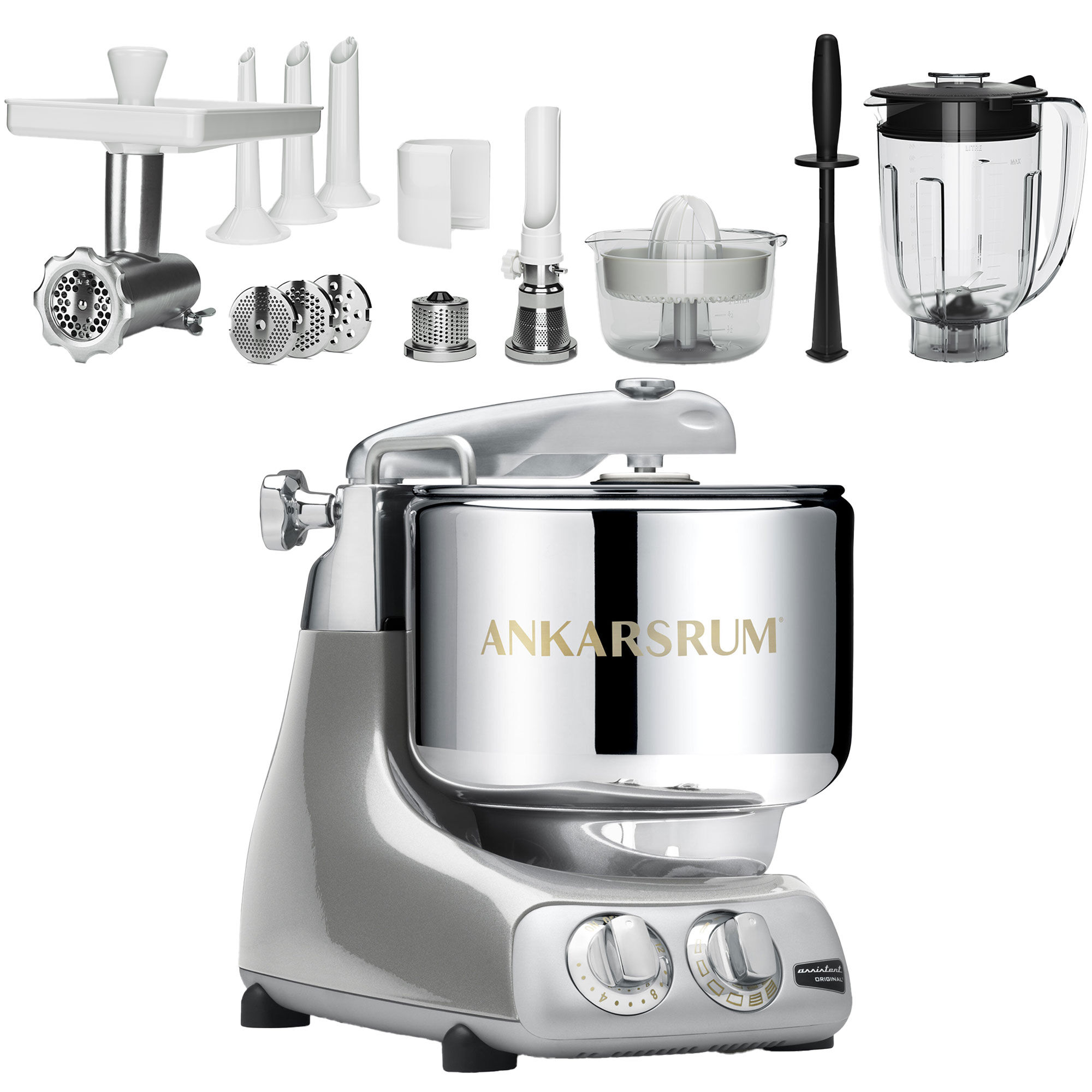 Ankarsrum AKM 6230 Køkkenmaskine + Deluxe Pakke, Sølv
