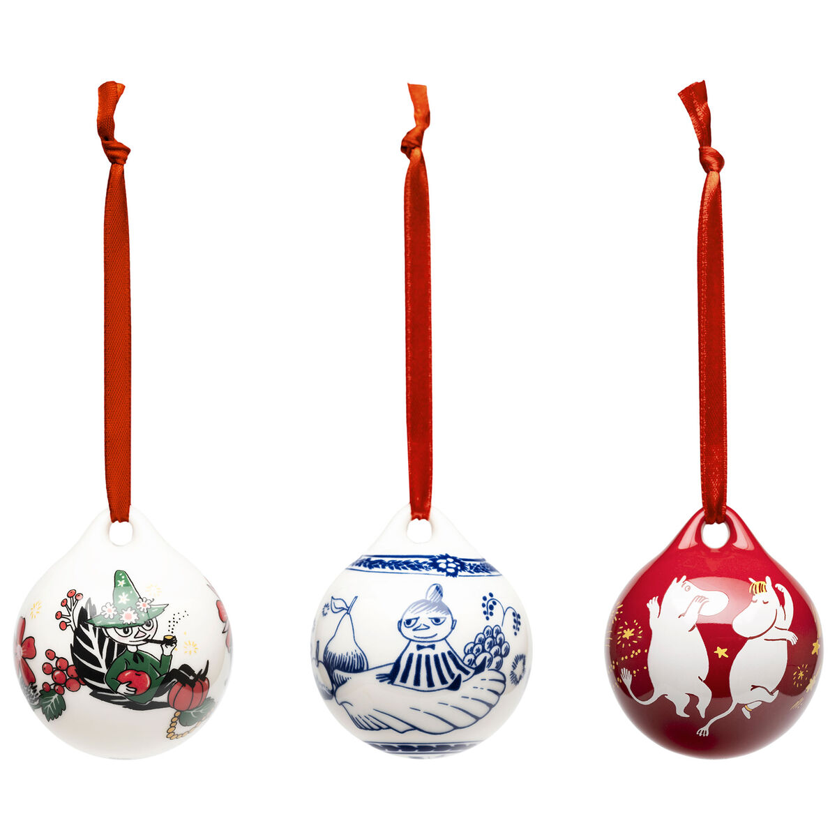 Arabia Mumin Årets julgranskulor 5 cm, 3-pack