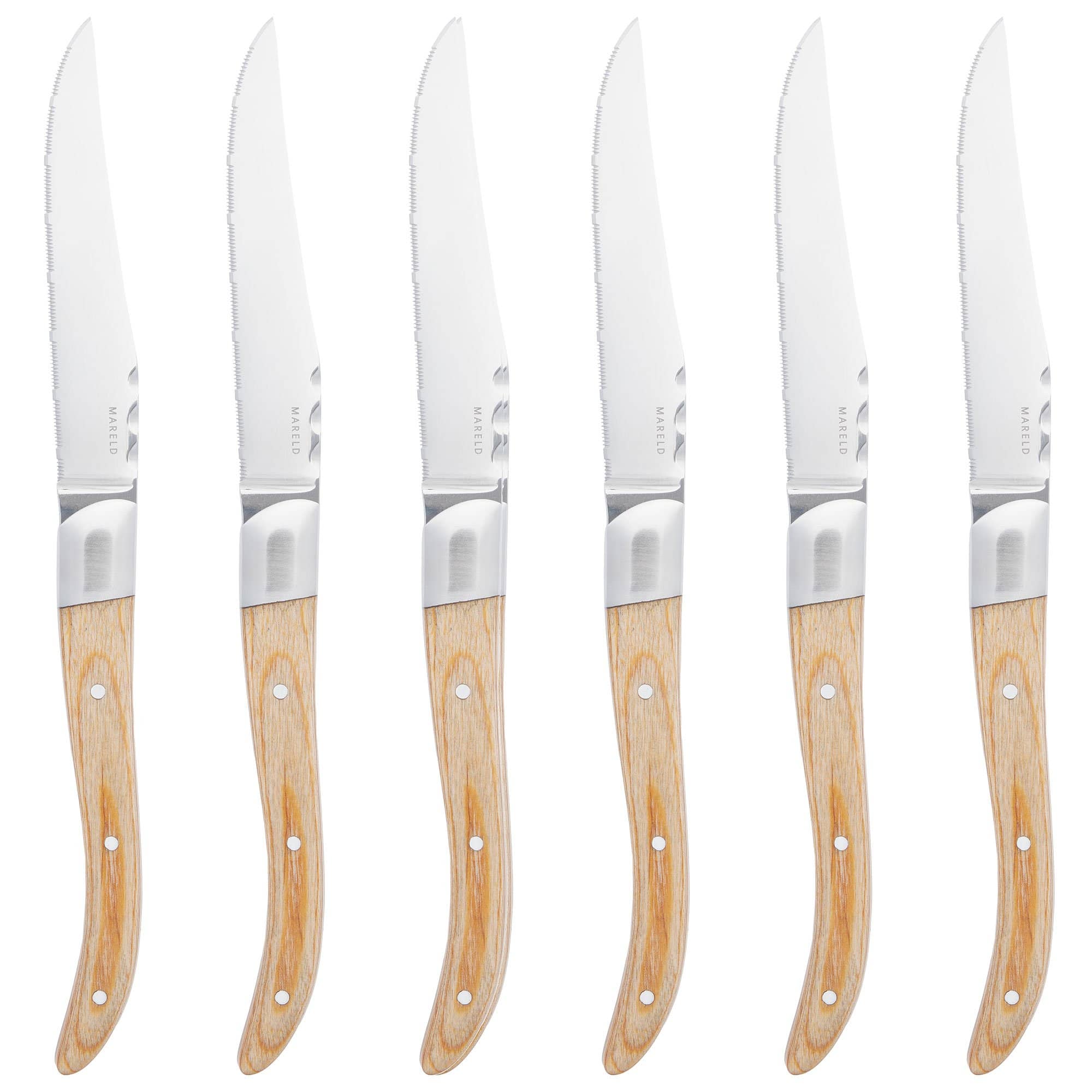 Grillknive, lyst pakkatræ, 6 stk.