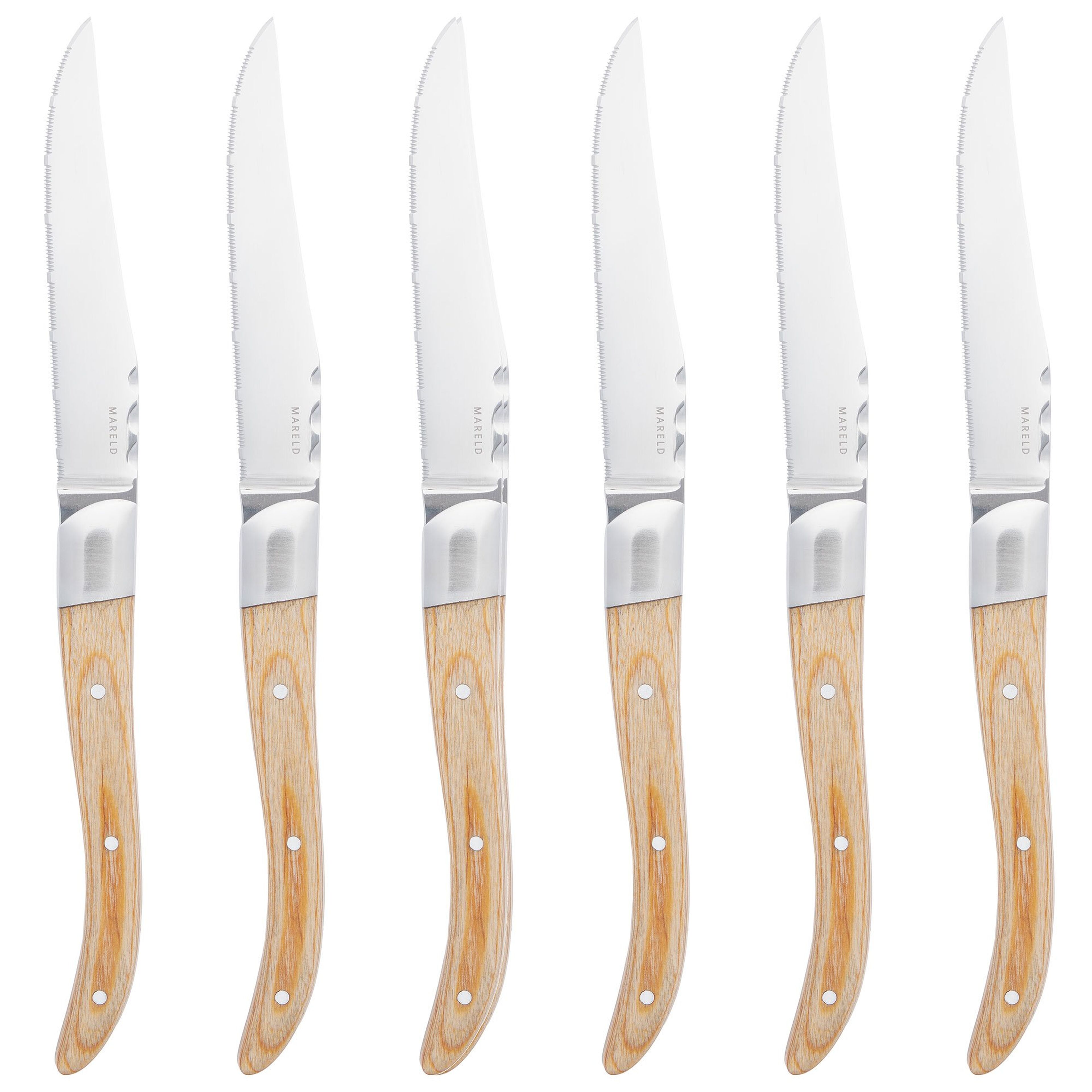 Grillknive, lyst pakkatræ, 6 stk.