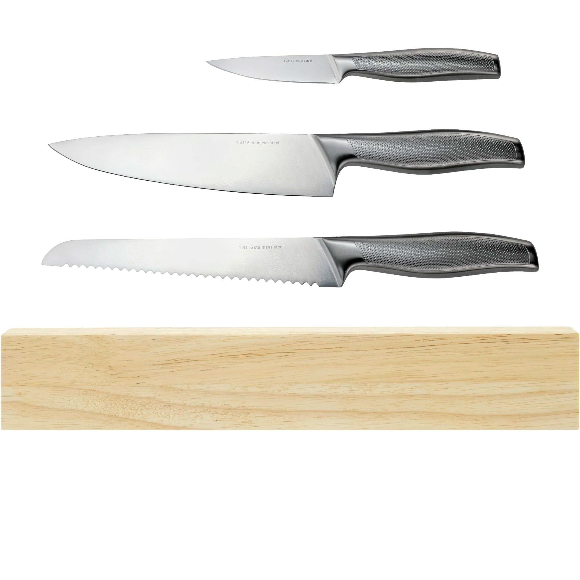 Knivsett, 3 kniver + Magnetlist 30 cm