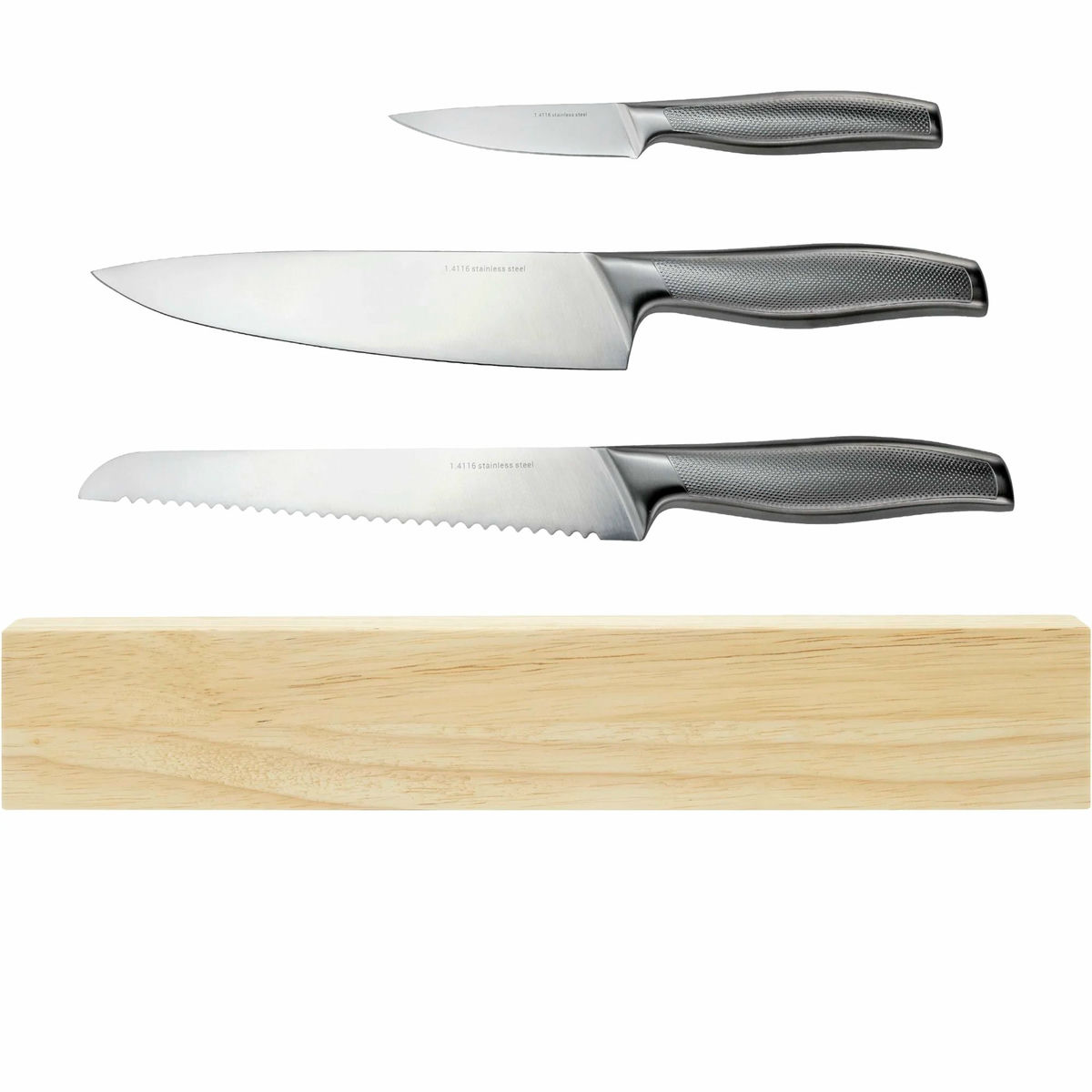 Knivsett, 3 kniver + Magnetlist 30 cm