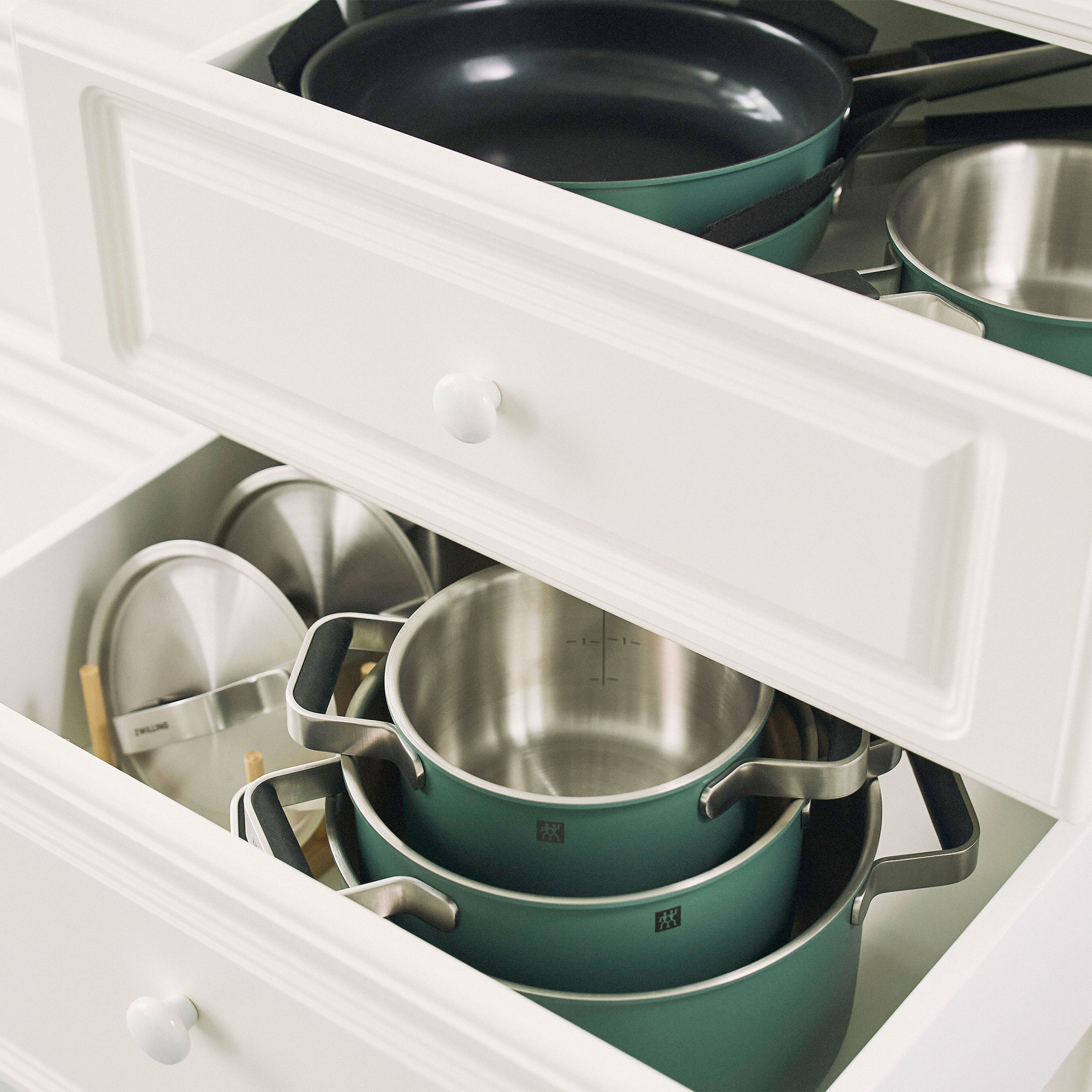 Pure grydesæt 3 dele + 2 låg, rustfrit stål, grøn
