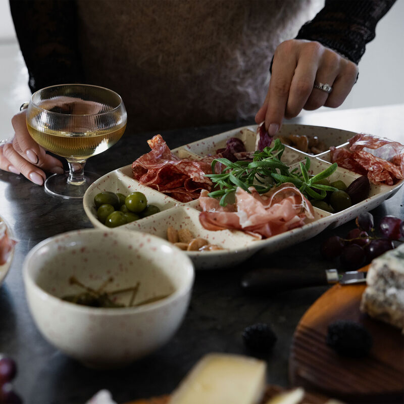 Ditte serveringsfad large, beige/bordeaux