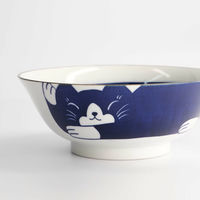 Kawaii Cat Neko ramenskål 20 cm, vit/blå