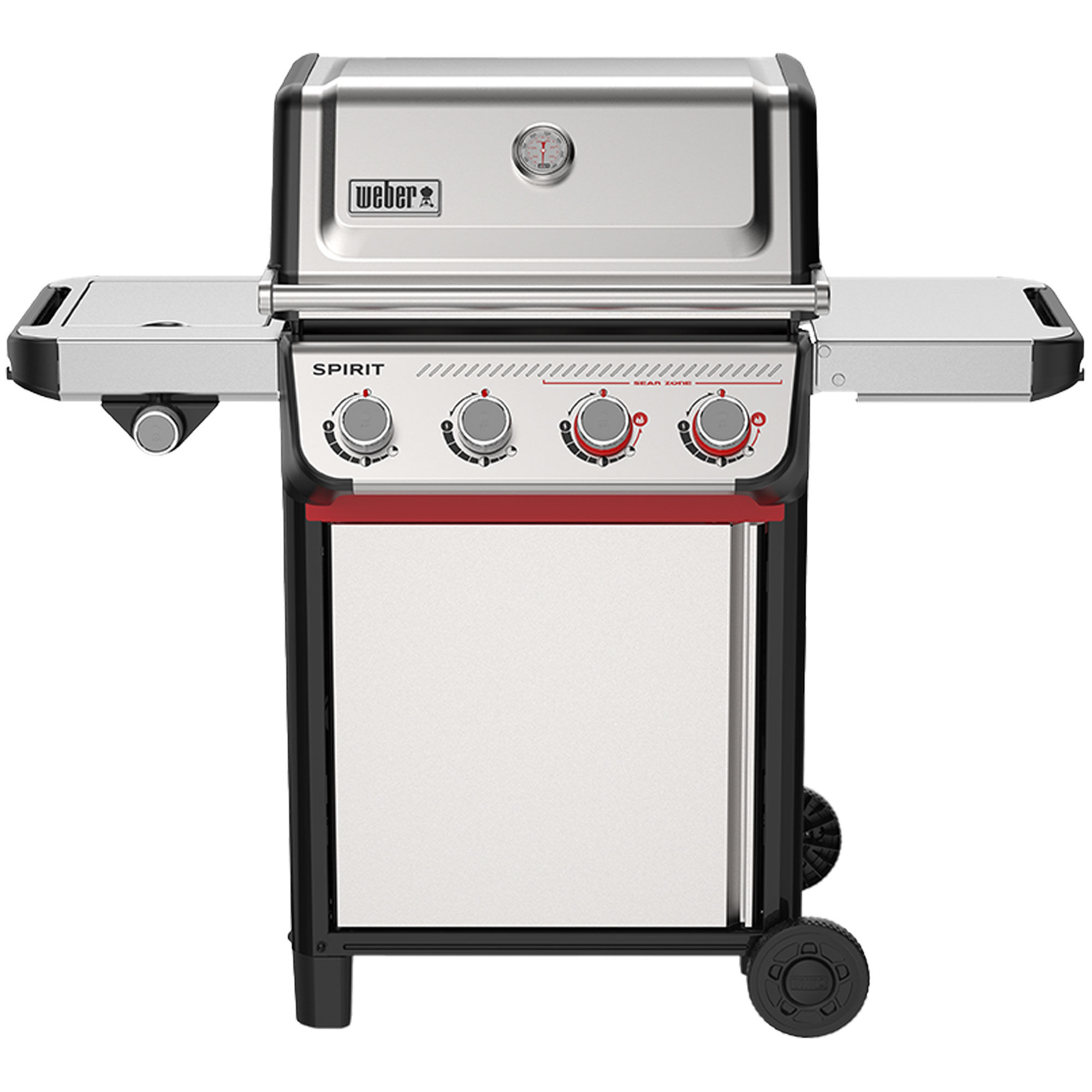 Weber Spirit S-435 gasgrill i rustfrit stål med fire brændere, Sear Zone og foldbart sidebord