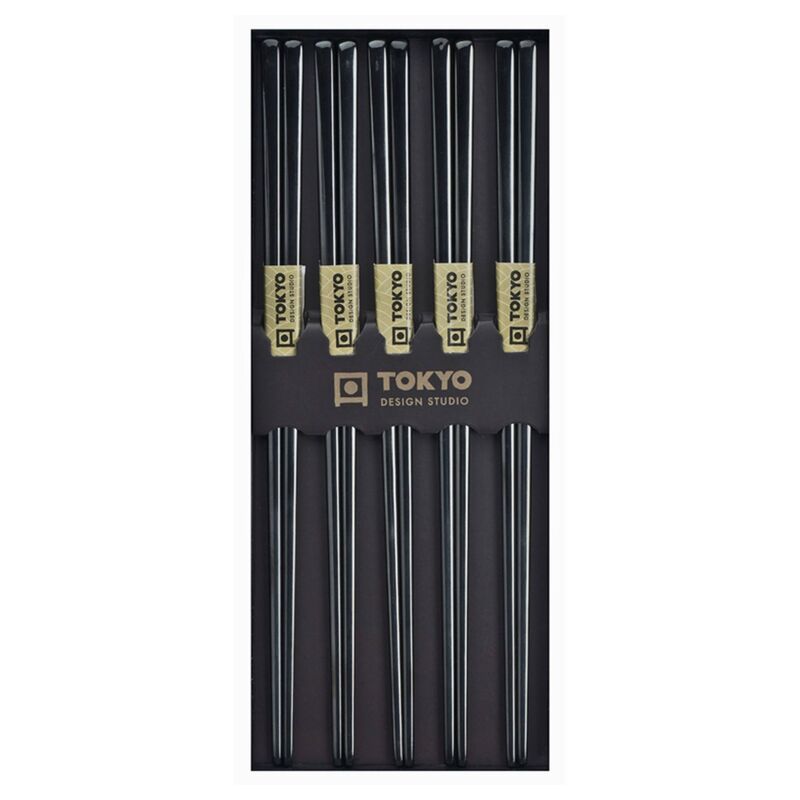 Spisepinde 5 par, rustfrit stål, sort