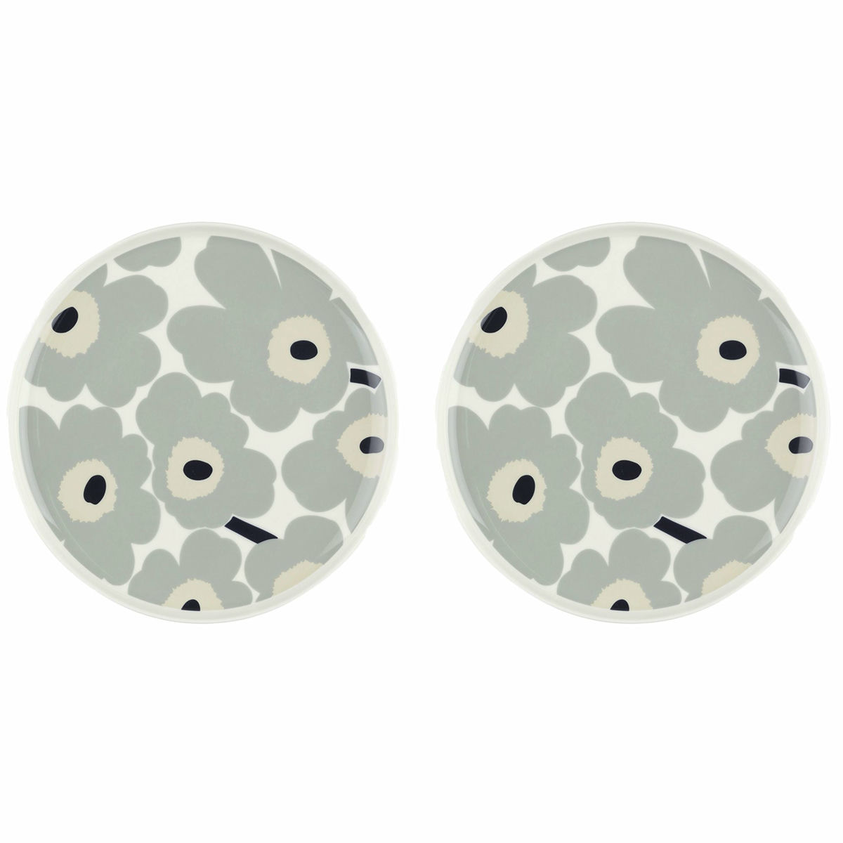 Unikko tallrik 25 cm 2 st, vit/grå/sand