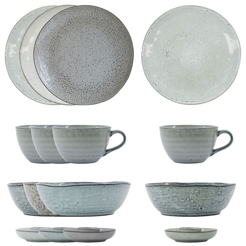 Rustik brunchsæt 16 dele, grå/blå