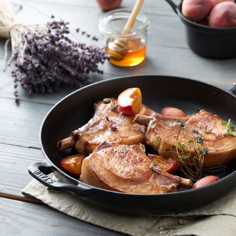 Vintage Stekpanna med trähandtag 28 cm.