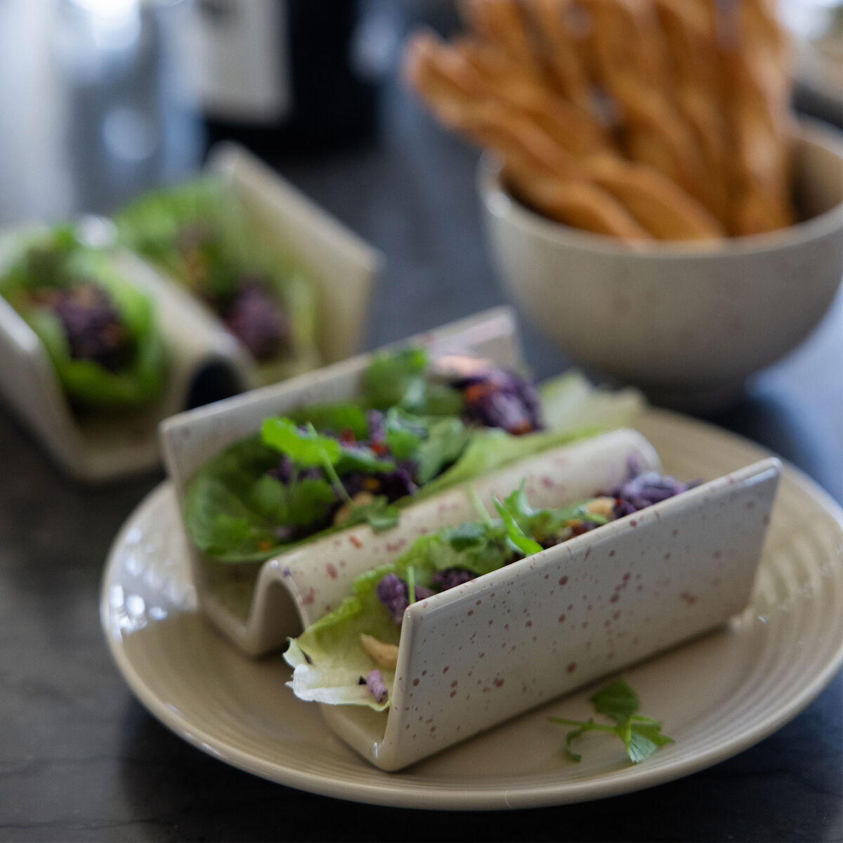 Ditte tacoholder 2 stk, beige/bordeaux