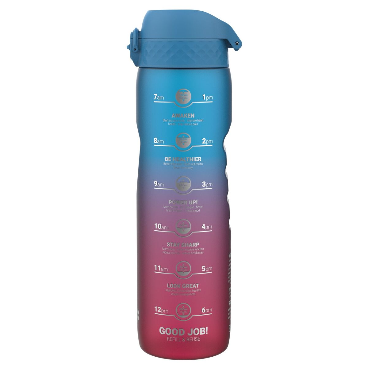 Motivational Vandflaske 1 liter, blue/pink