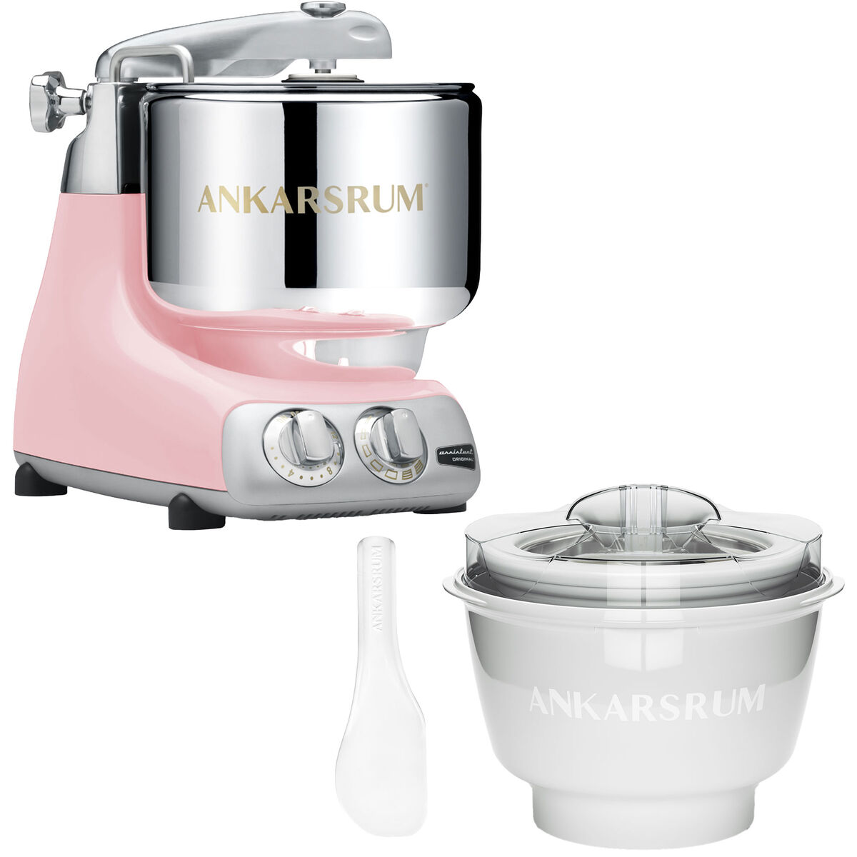 Ankarsrum Assistent Original AKM6230CP + Jäätelökone lisäosa Cloudy Pink