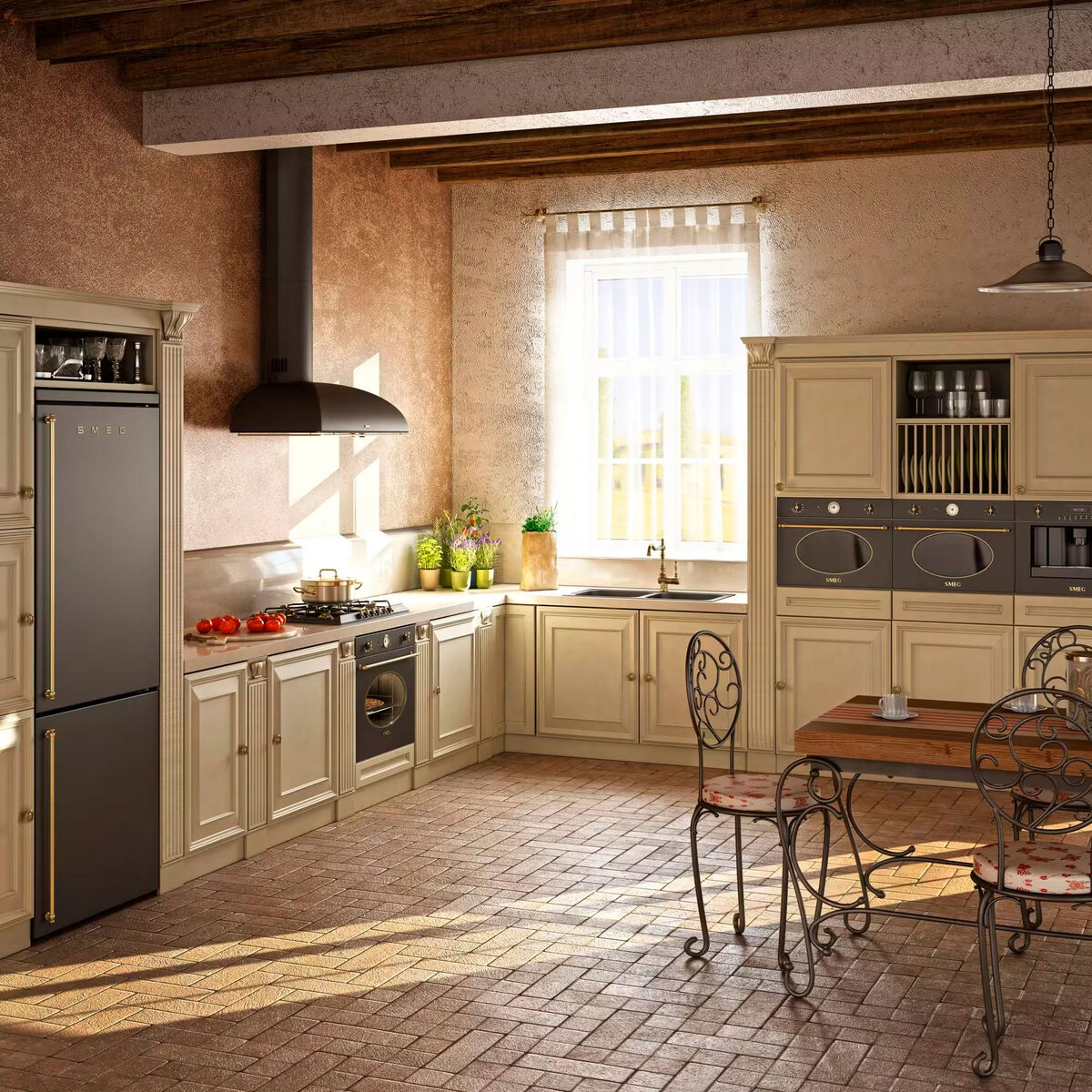 Colonial innbyggingsovn + induksjonstopp + kjøkkenvifte, antrasitt