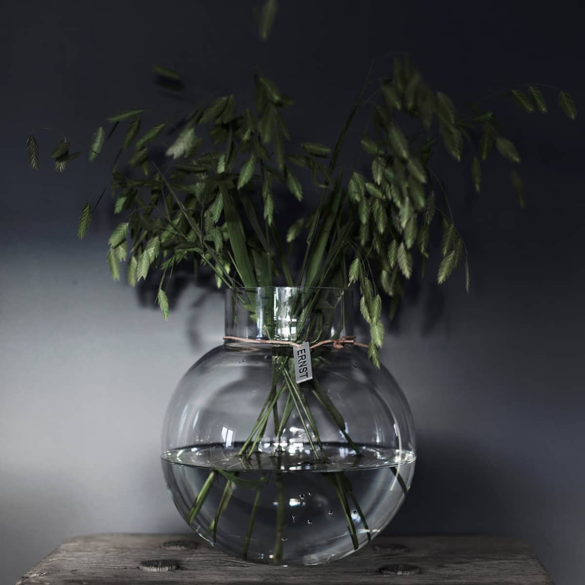 Glassvase Rund med Lærbånd 10 cm