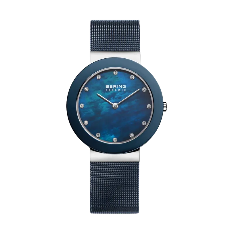 Ceramic Polished Silver Watch Blue