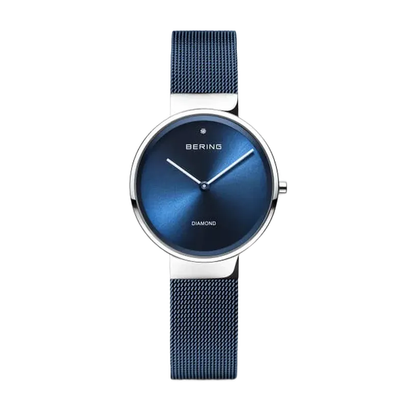 Classic Polished Silver Watch Blue 31mm