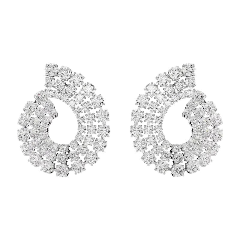 Matrix Hoop Earrings Mixed Cuts White Rhodium