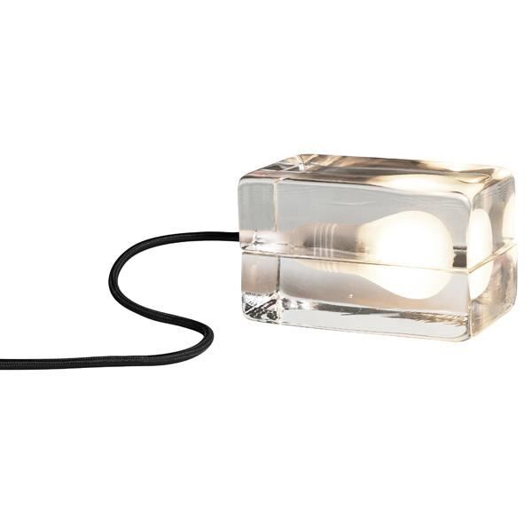 Blocklampa Bordslampa Klarglas Svart Sladd
