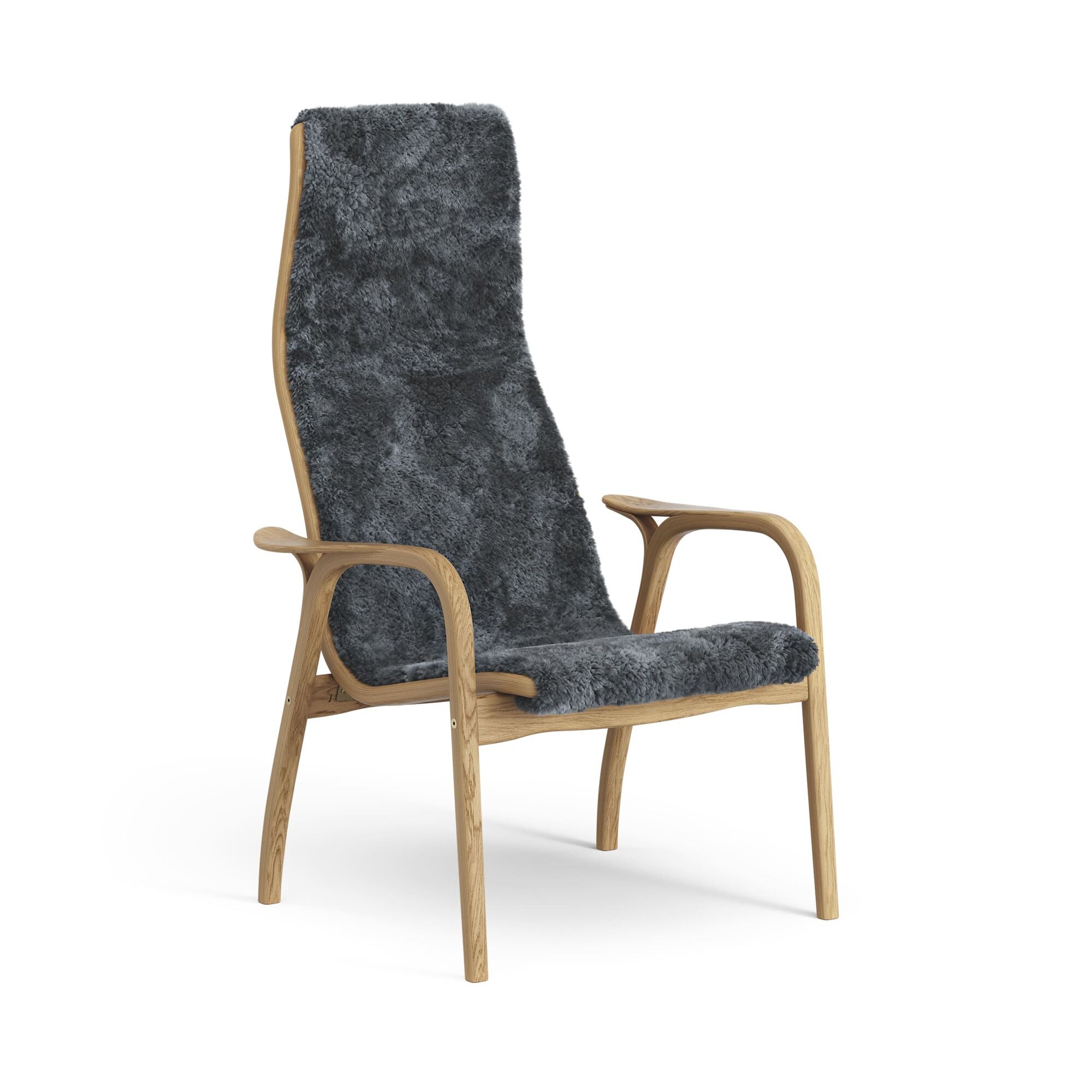 Lamino Fauteuil Haut Chêne Huilé/Charbon/Peau de Mouton