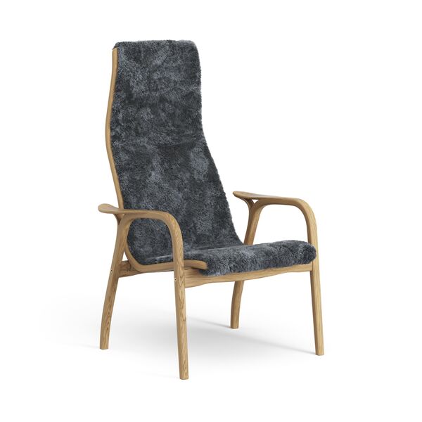 Lamino Hoge Fauteuil Geolied Eiken/Kool/Schapenhuid