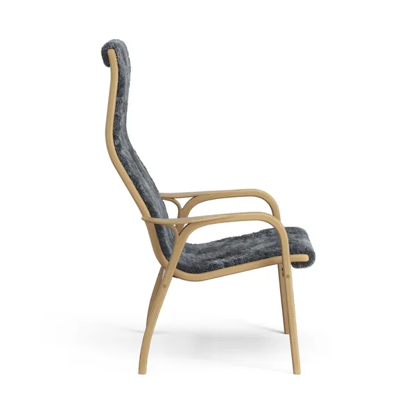 Lamino Hoge Fauteuil Geolied Eiken/Kool/Schapenhuid