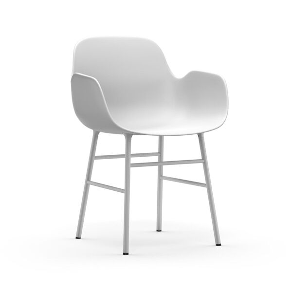 Chaise de Salle à Manger Form de avec Accoudoirs Blanc/ Acier Blanc