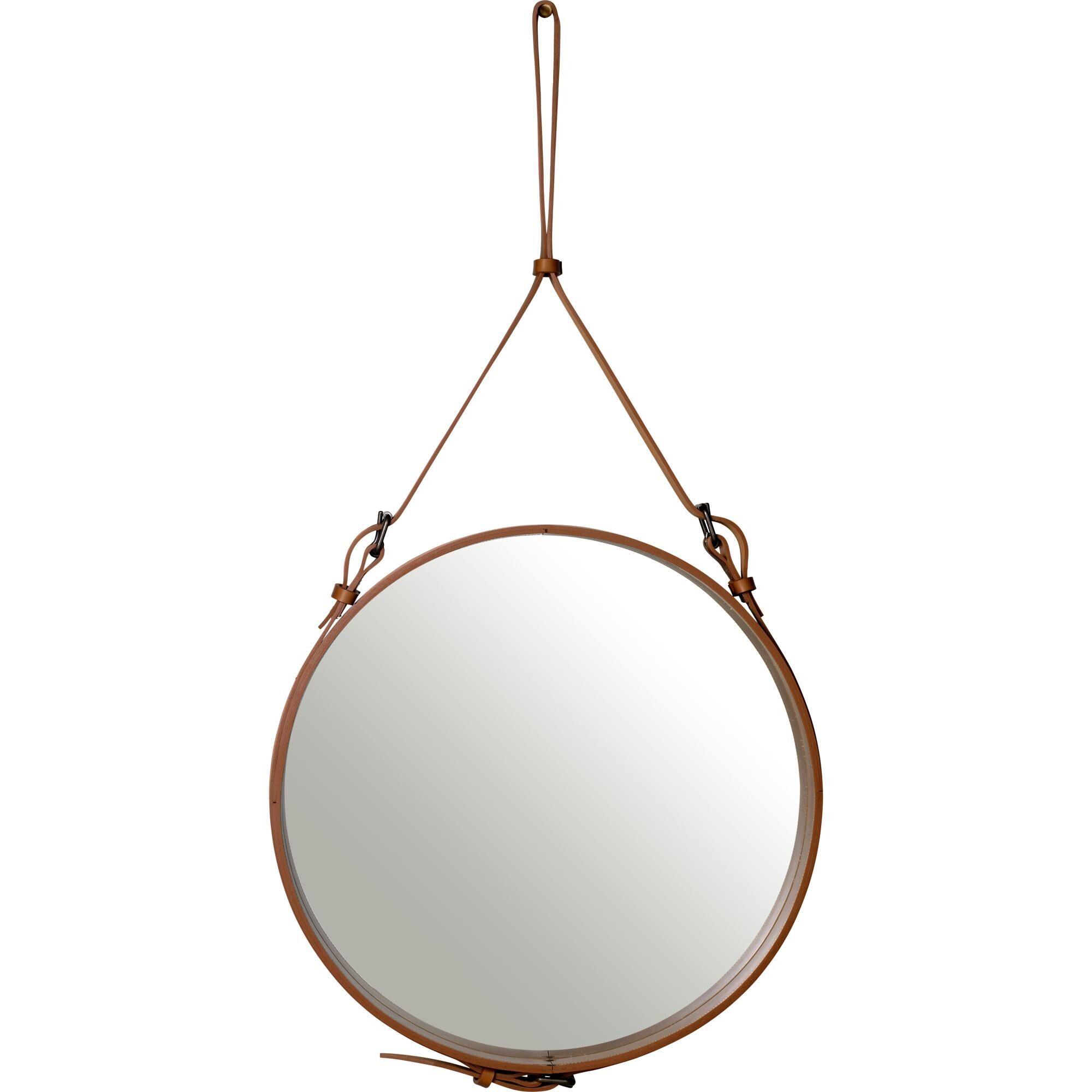 Adnet Miroir Mural Circulaire Ø58 cm Cuir Tanné