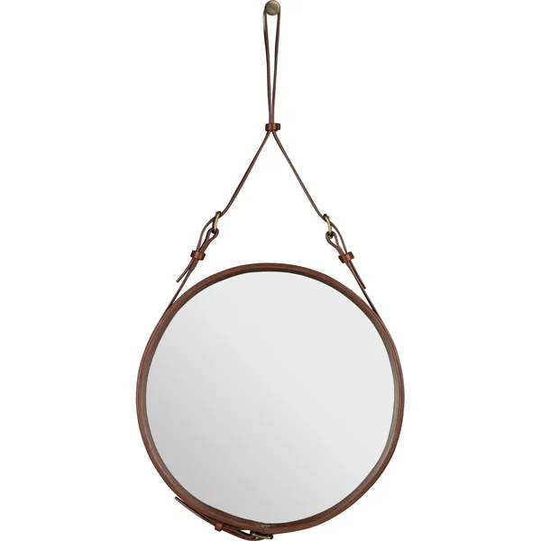 Adnet Wall Mirror Circular Tan Leather Ø45 cm