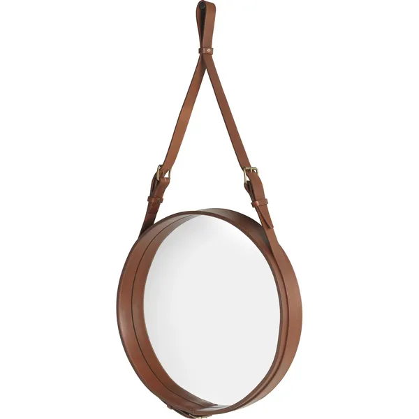 Adnet Wall Mirror Circular Tan Leather Ø45 cm