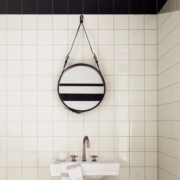 Adnet Wall Mirror Circular Tan Leather Ø45 cm