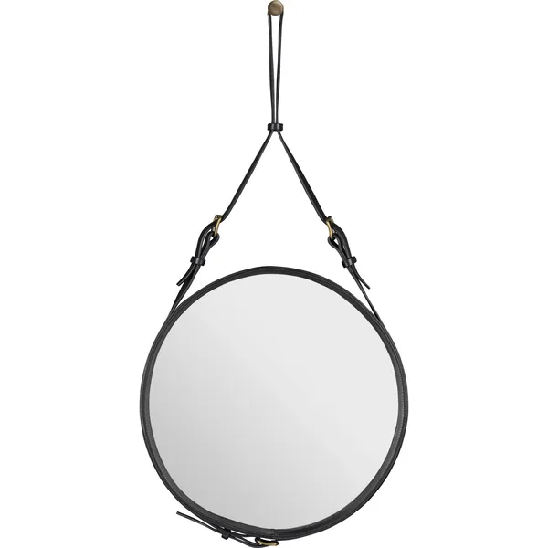 Adnet Wall Mirror Circular Black Leather Ø45 cm