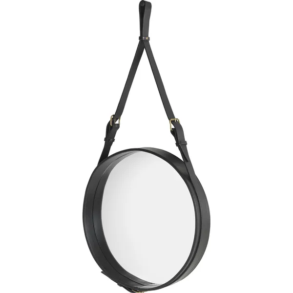 Adnet Wall Mirror Circular Black Leather Ø45 cm