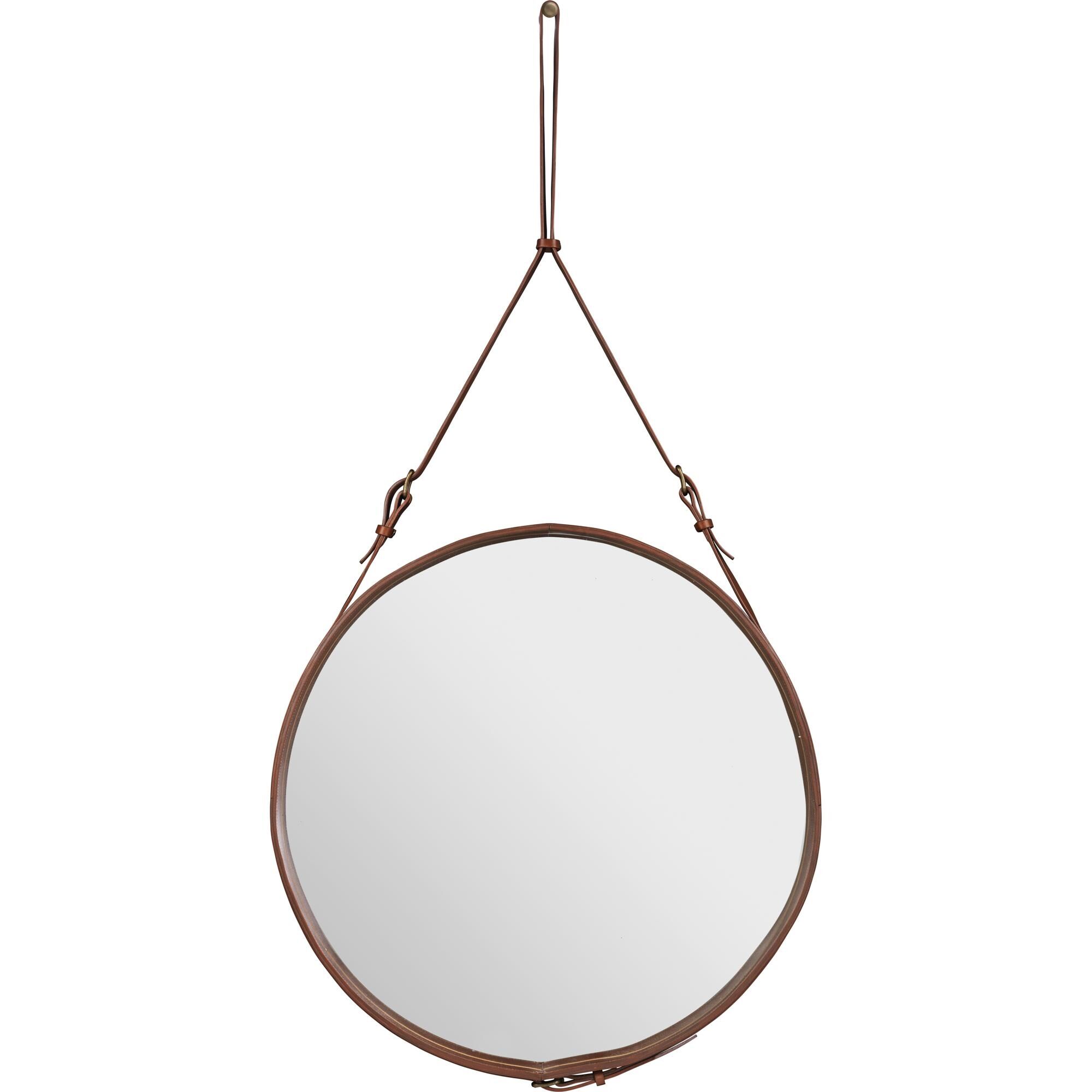 Adnet Miroir Mural Circulaire Cuir Tan Ø70 cm