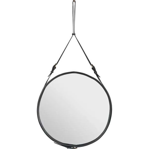 Adnet Wall Mirror Circular Black Leather Ø70 cm