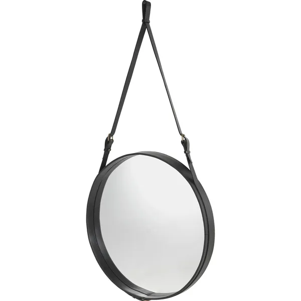 Adnet Wall Mirror Circular Black Leather Ø70 cm