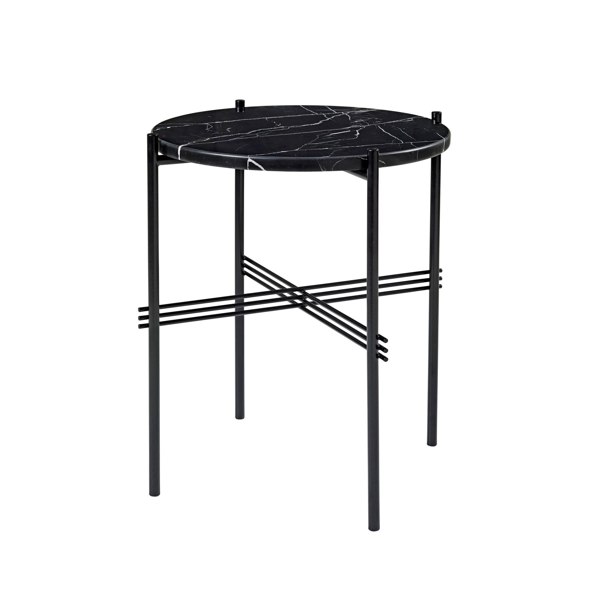 TS Sidebord Rundt 40 Sort/Sort Marquina Marmor