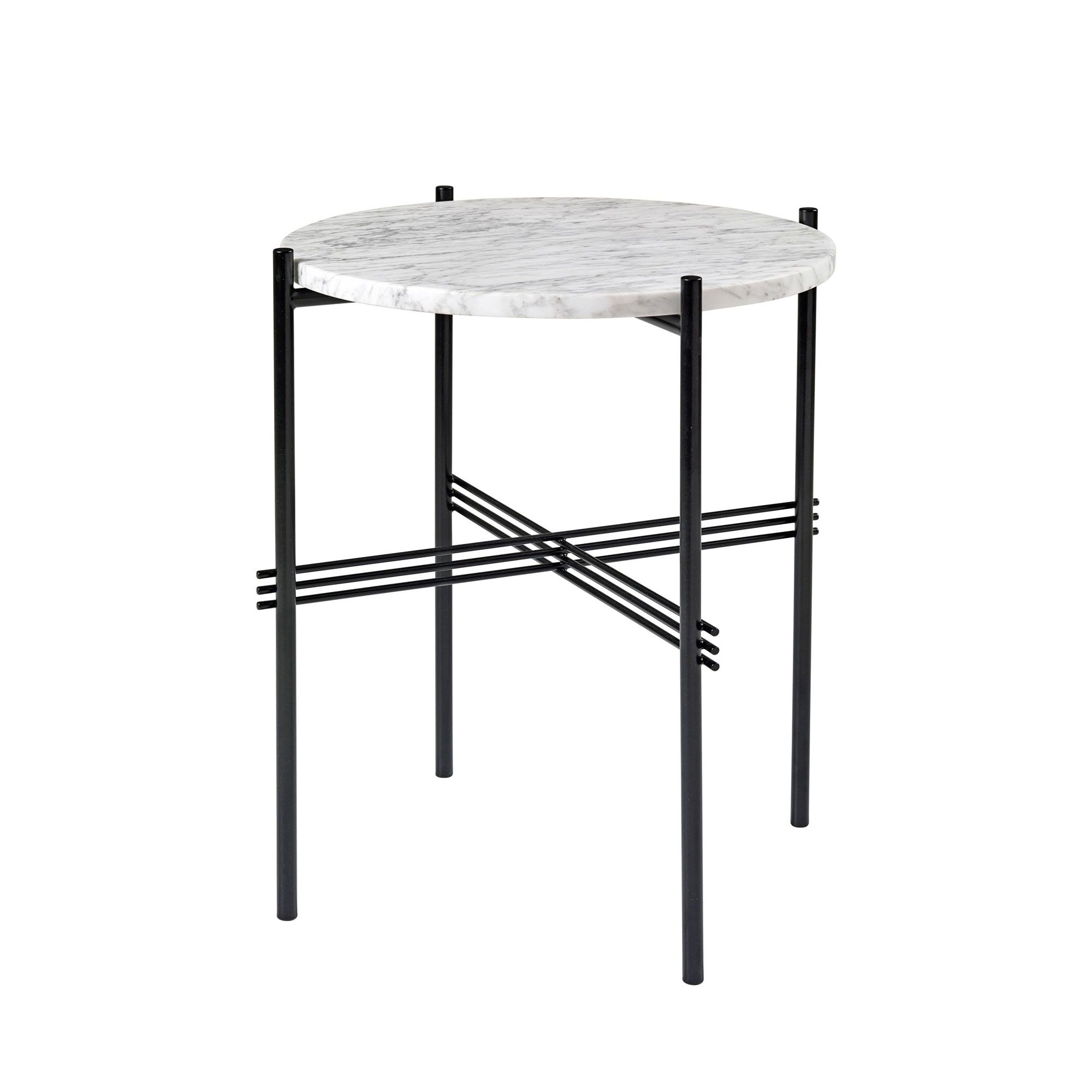 TS Sidebord Rundt Ø40 Sort/ Hvit Carrara Marmor