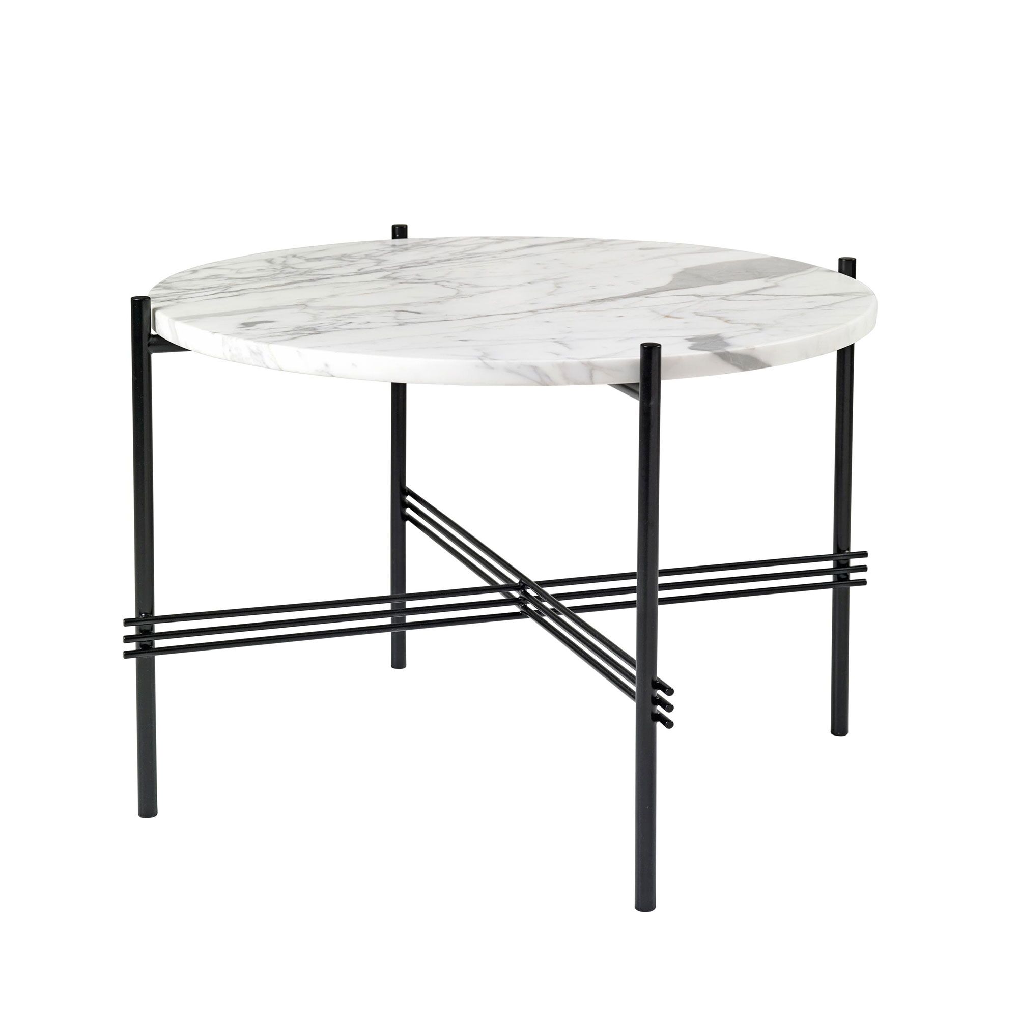 TS Sofabord Rundt Ø55 Sort/Hvid Carrara Marmor