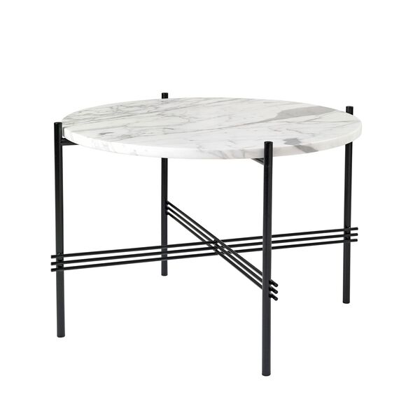 TS Couchtisch Rund Ø55 Schwarz/ Weiß Carrara-Marmor