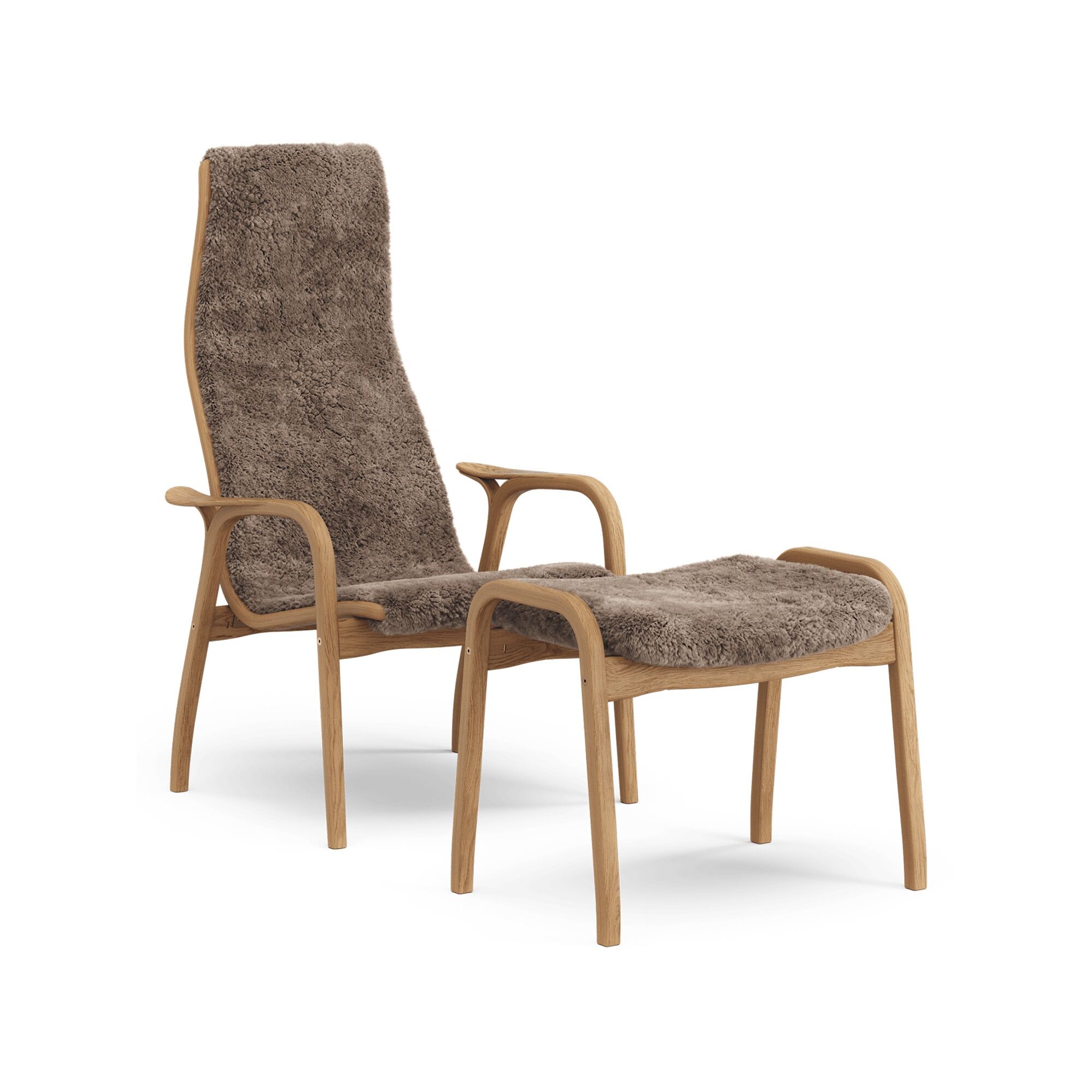 Lamino Fauteuil Haut Avec Repose-Pieds Chêne Huilé/Sahara/Peau de Mouton
