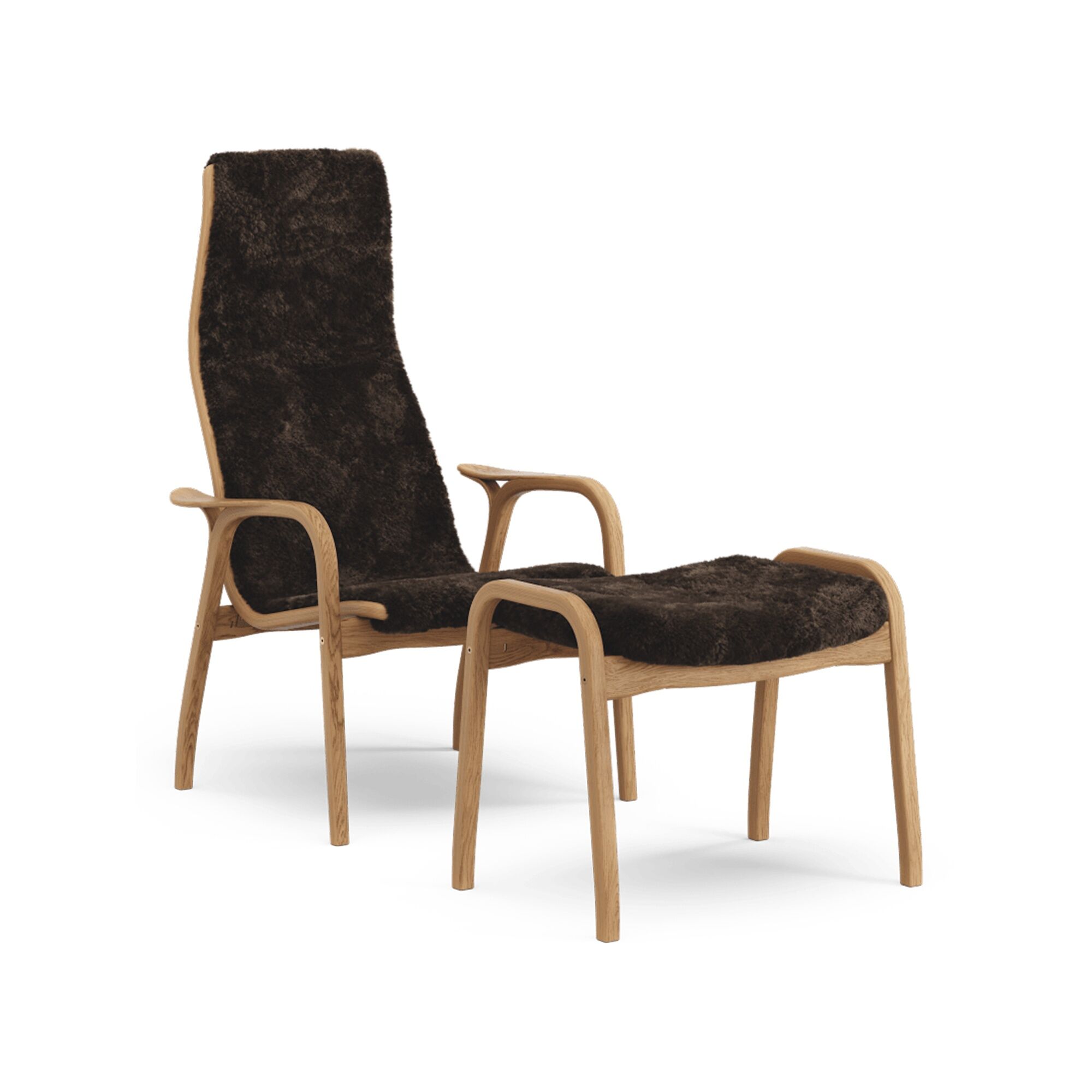 Lamino Fauteuil Haut Avec Repose-Pieds Chêne Huilé/Espresso/Peau de Mouton