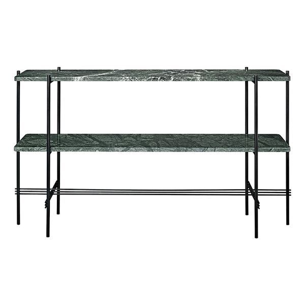 TS Console Table 120x72 With 2 Shelves Black/ Green Guatemala Marble