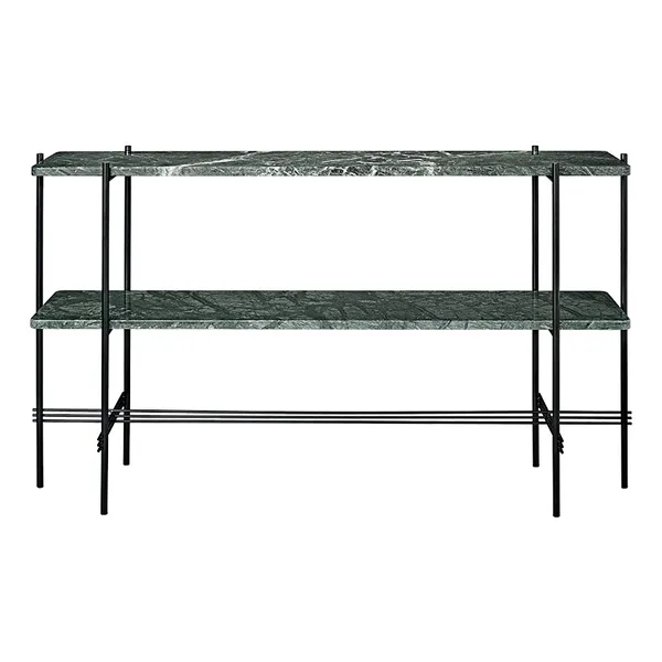 TS Konsolentisch 120x72 mit 2 Regalen Schwarz/ Grüner Guatemala-Marmor