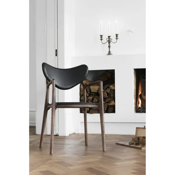Salon Dining Chair Upholstered Oiled Oak/ Black Leather